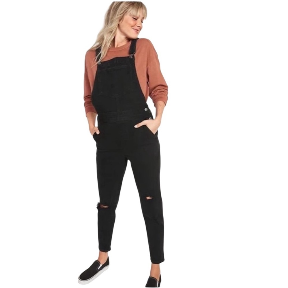 Old Navy women’s OG overalls distressed straight leg in black jack